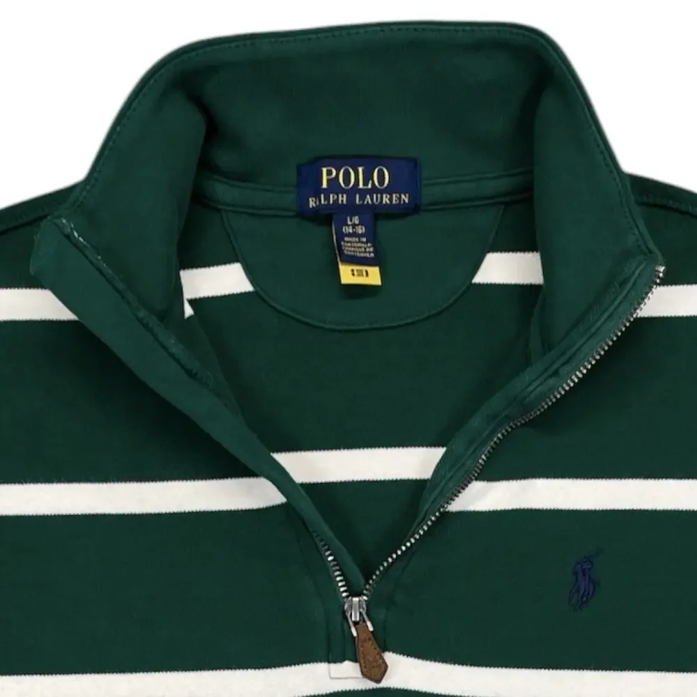 Polo Ralph Lauren Kids Boys Large 14-16 Quarter Zip Sweatshirt Striped Green